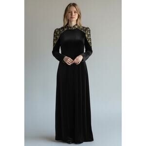 Vintage Tom Bezduda for Barad & Co Black Velvet Housecoat Gown Medium OrigTag